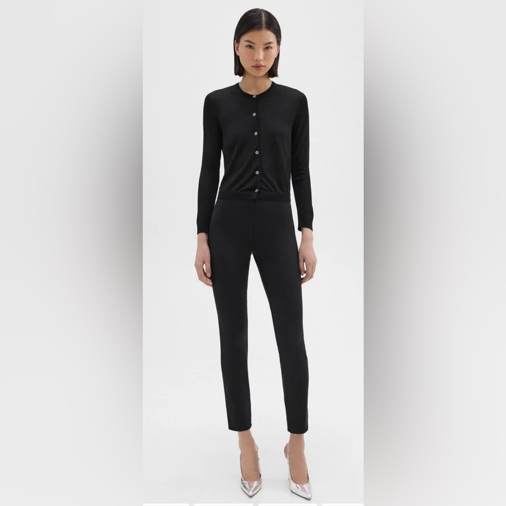 THEORY Sz S Pull On Ponte Knit Style Scuba Fabric Straight Leg Belt Loops Pants